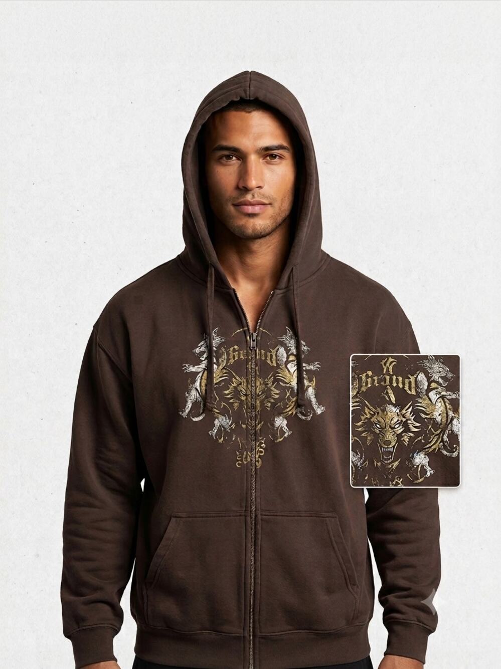 Vintage West Coast Choppers Full Zip Hoodie Unisex Brown Graphic Crest Y2K Biker